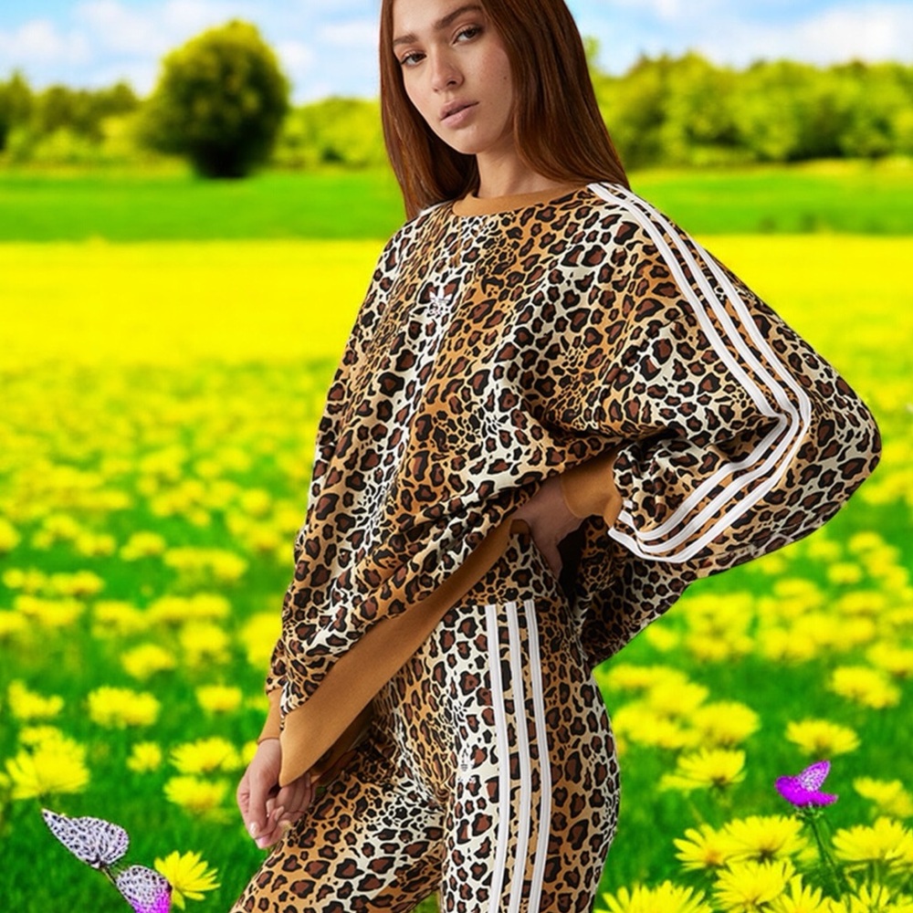 ADIDAS Leopard Print Womens Sweatshirt & Shorts Set